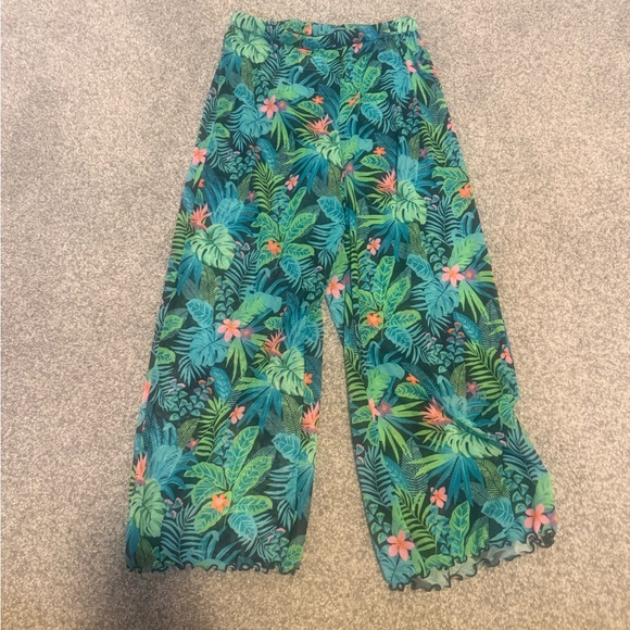 Art Class Green and Pink Tropical Print Kids swim coverup pants. Small 6/7 - Picture 1 of 2
